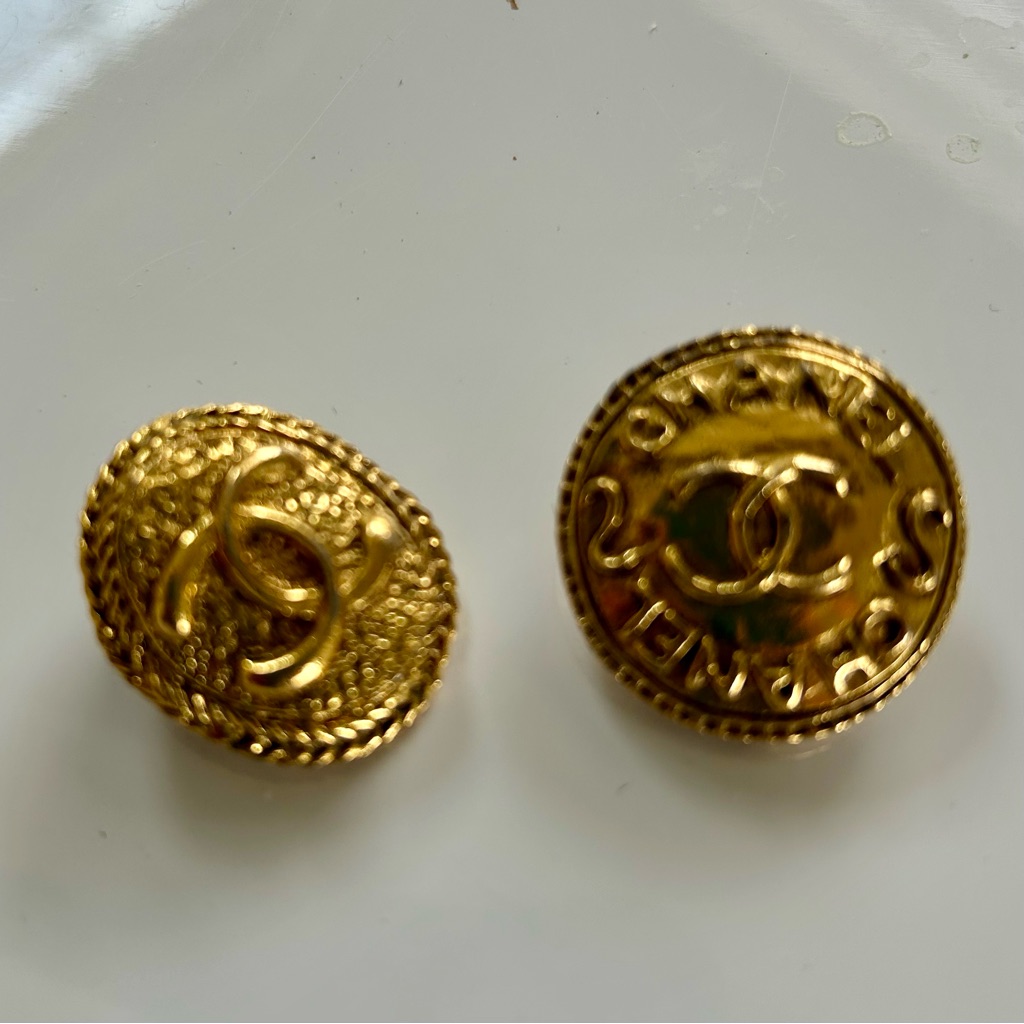 Vintage Chanel Gold Button Earrings Clip On Different From The Other